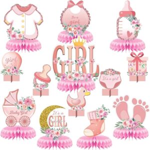 13PCS Pink Honeycomb Baby Shower Centerpieces – Table Decorations for Girls & Gender Reveal