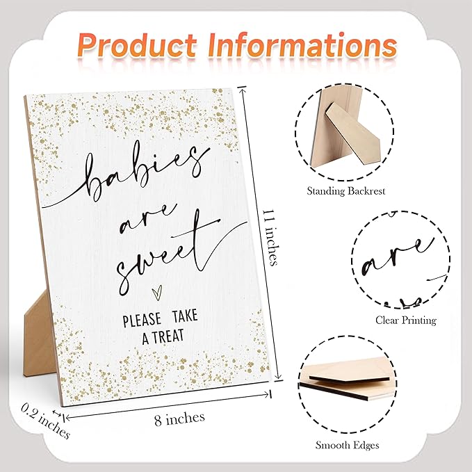 “Babies are Sweet” Wood Sign – 11x8”, Gold Baby Shower Decor - Image 2