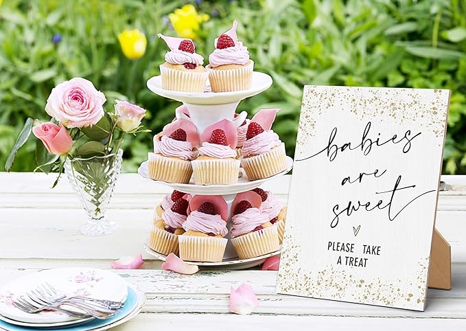 “Babies are Sweet” Wood Sign – 11x8”, Gold Baby Shower Decor - Image 3