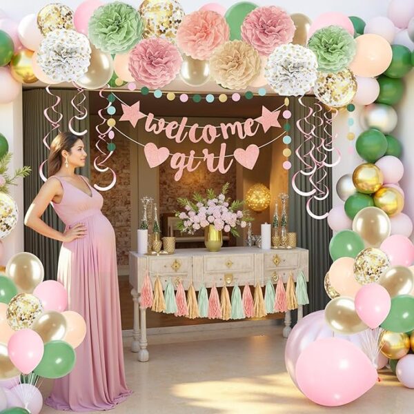 Sage Green & Pink Baby Shower Decor – Banner, Balloons & Garland - Image 3
