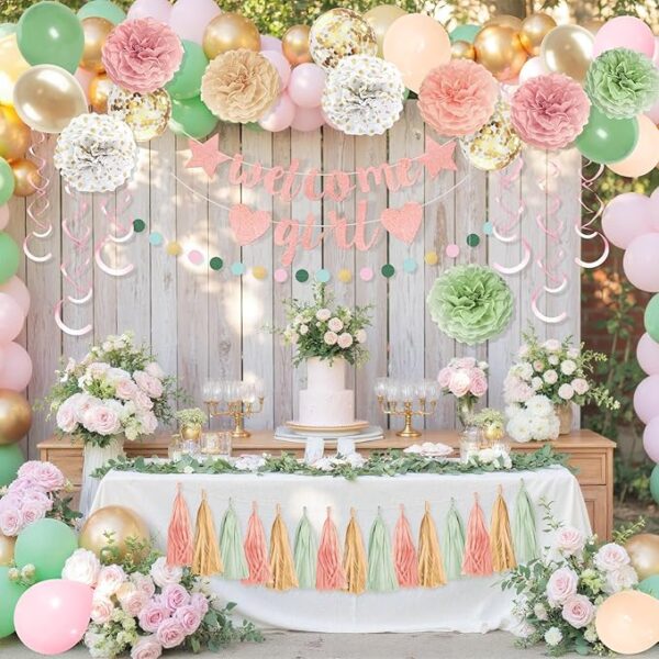 Sage Green & Pink Baby Shower Decor – Banner, Balloons & Garland - Image 4