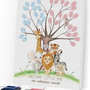 Fingerprint Tree Sign – Gender Reveal Baby Shower Guest Book & Canvas Keepsake