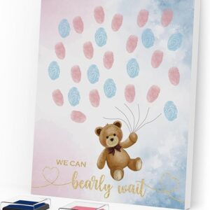 Gender Reveal Fingerprint Tree – Bear Theme Baby Shower Guest Book & Canvas Keepsake