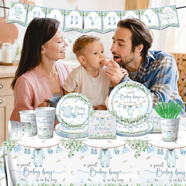 Baby Shower Tableware Set – Blue Boy Plates, Napkins, Cups & Tablecloth - Image 3
