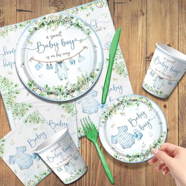 Baby Shower Tableware Set – Blue Boy Plates, Napkins, Cups & Tablecloth - Image 4