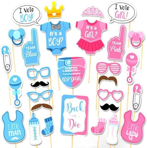 30PCS Gender Reveal Photo Booth Props – Boy or Girl Theme for Baby Shower Selfies