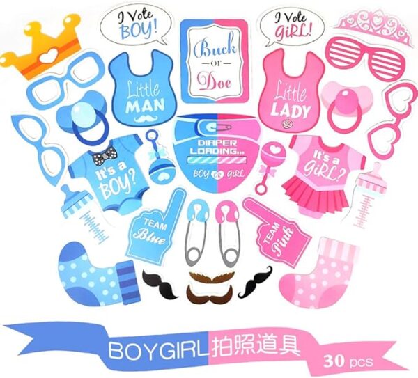 30PCS Gender Reveal Photo Booth Props – Boy or Girl Theme for Baby Shower Selfies - Image 3