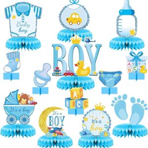 13PCS Boy Honeycomb Centerpieces – Baby Shower & Gender Reveal Table Decorations