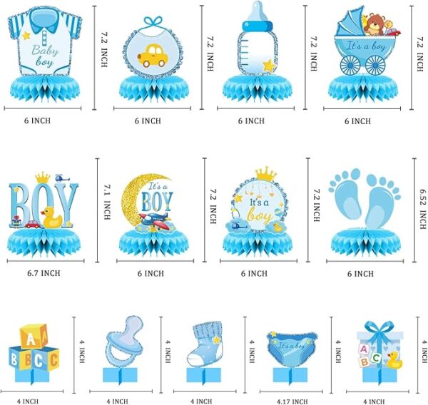 13PCS Boy Honeycomb Centerpieces – Baby Shower & Gender Reveal Table Decorations - Image 2
