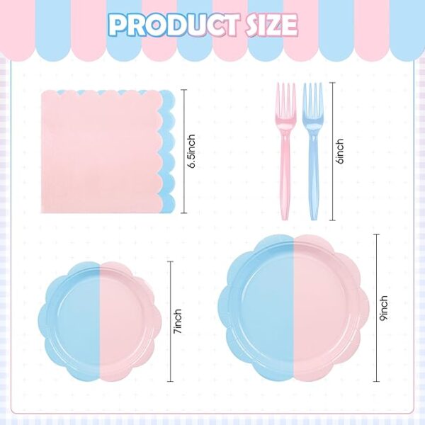 96PCS Baby Gender Reveal Tableware Set – Plates, Napkins & Forks for 24 Guests (Pink & Blue) - Image 2