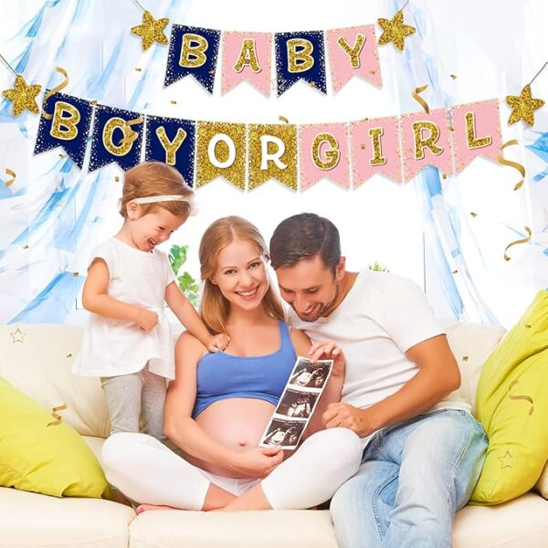 Boy or Girl Gender Reveal Party Decorations - Banner for Baby Shower Party Supplies - Image 2