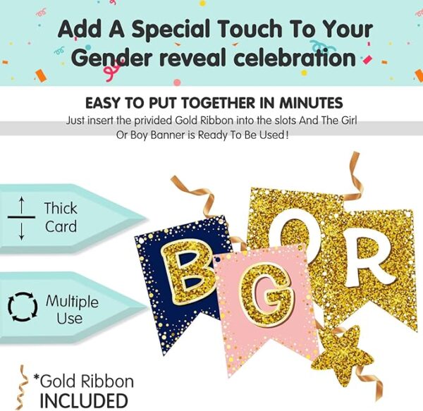 Boy or Girl Gender Reveal Party Decorations - Banner for Baby Shower Party Supplies - Image 4