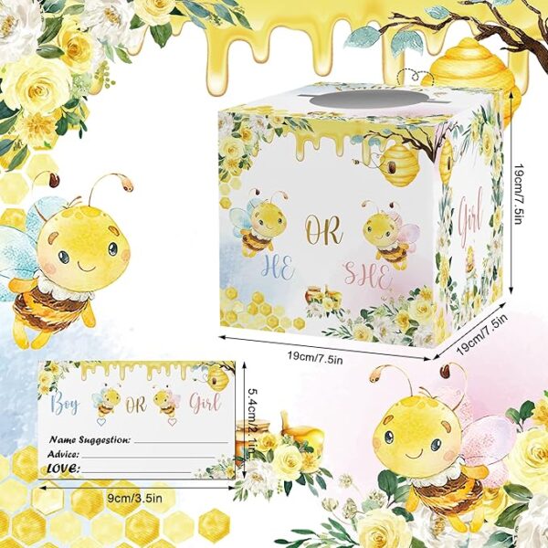 Baby Gender Reveal Voting Box – Bee Rose Theme with 50 Ballot Cards - Image 3