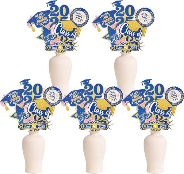 30-Pack Blue & Gold Graduation Centerpieces – Class of 2025 Table Toppers