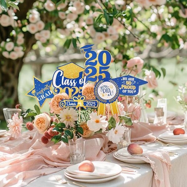 30-Pack Blue & Gold Graduation Centerpieces – Class of 2025 Table Toppers - Image 2