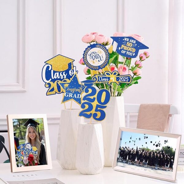 30-Pack Blue & Gold Graduation Centerpieces – Class of 2025 Table Toppers - Image 4