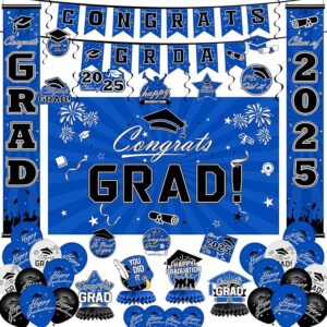 2025 Blue Graduation Set – Banner, Backdrop, Swirls, Porch Sign & Balloons