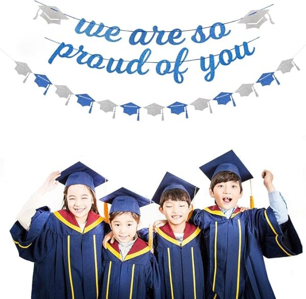 Navy Blue & Silver Graduation Party Kit – Banner, Garland, Pom Poms & Streamers (8 pcs) - Image 4