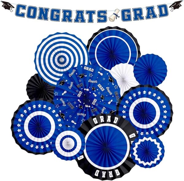 2025 Blue Graduation Party Kit – Banner & Paper Fans