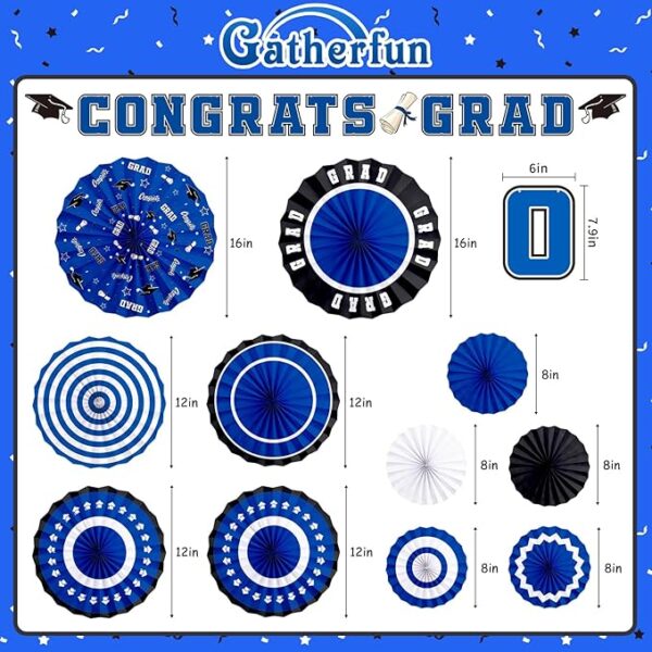 2025 Blue Graduation Party Kit – Banner & Paper Fans - Image 2