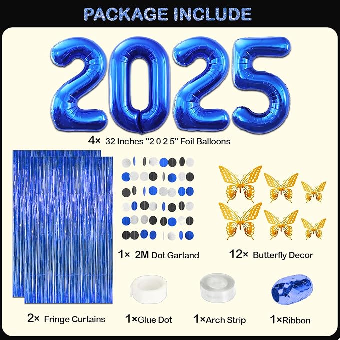 107PCS Black & Blue Graduation Set – Balloon Arch, Boxes, Fringe Curtains & Party Decor - Image 2