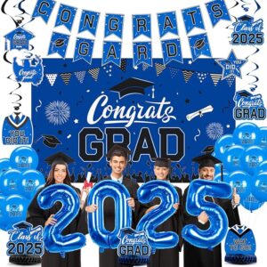 2025 Blue Graduation Party Set – Banner, Backdrop, Balloons & Honeycomb Decor