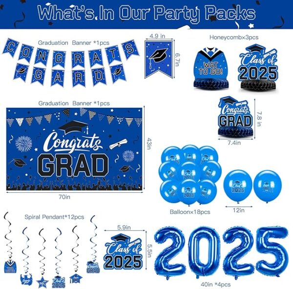 2025 Blue Graduation Party Set – Banner, Backdrop, Balloons & Honeycomb Decor - Image 2