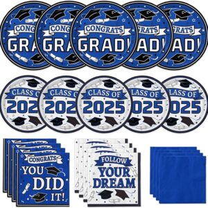 2025 Blue Graduation Plates & Napkins Set (Serves 50)