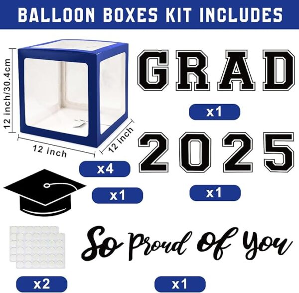 Class of 2025 Blue Graduation Decor – Balloons & Letter Boxes “2025 GRAD” - Image 2
