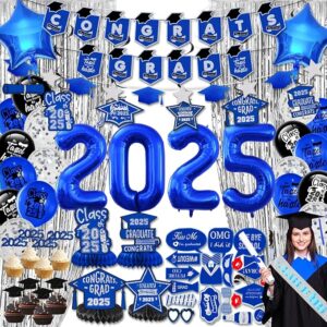 2025 Blue Graduation Party Kit – Banner, Balloons, Centerpieces & Decor