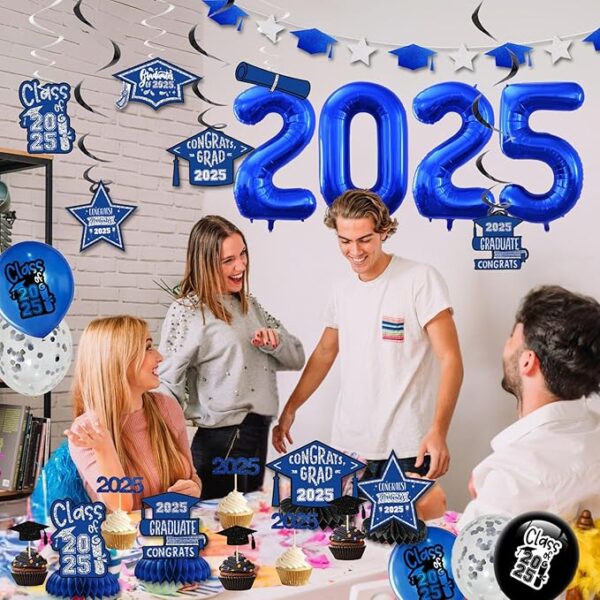 2025 Blue Graduation Party Kit – Banner, Balloons, Centerpieces & Decor - Image 2