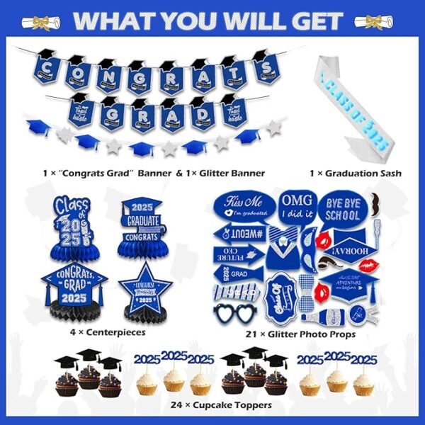 2025 Blue Graduation Party Kit – Banner, Balloons, Centerpieces & Decor - Image 4