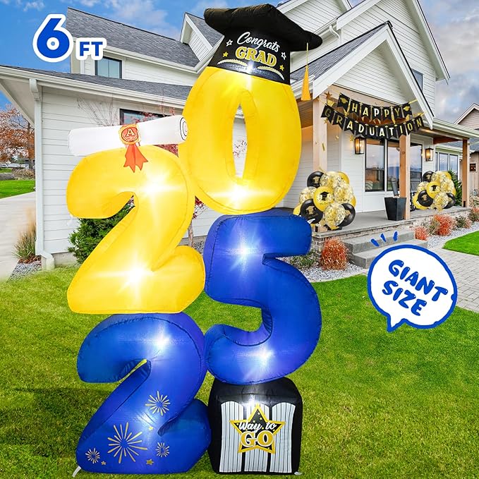 6FT Inflatable Blue 2025 Graduation Yard Sign with LED - Image 2
