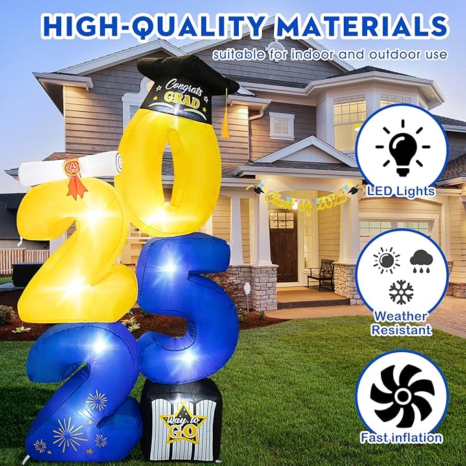 6FT Inflatable Blue 2025 Graduation Yard Sign with LED - Image 3