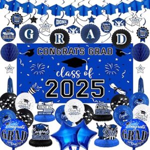 2025 Blue Graduation Party Decor Set - Backdrop, Balloons & More