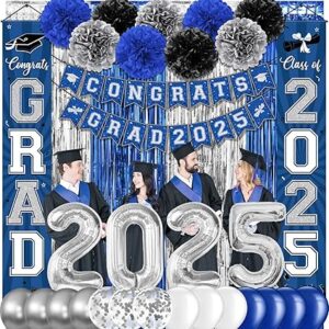 Class of 2025 Blue & Silver Graduation Decor Set