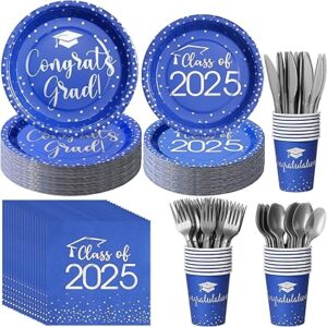 175pc Class of 2025 Blue & Silver Graduation Set (Serves 25)