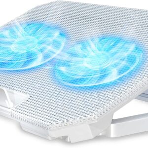 Laptop Cooling Pad with Adjustable Height Dual 5.1-Inch Fans 2 USB Ports Compatible with 12–15.6 Inch, White