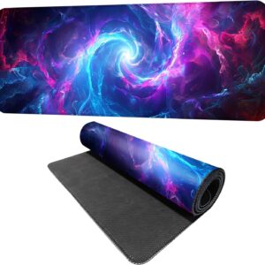 XXL Galaxy Swirl Gaming Mouse Pad, Extended Desk Mat with Blue & Pink Nebula Design, Non-Slip Base, 31.5 x 11.8 Inch