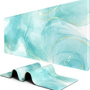 XXL Extended Gaming Mouse Pad 35.5×15.7 Inch Desk Mat Large Keyboard Cover for Office and Home Gold and Teal Marble Design