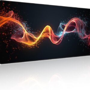 XXL Extended Mouse Pad 35.4×15.7 Inch Desk Mat Large Keyboard Mouse Mat for Office and Gaming Stitched Edges Abstract Black Line Design