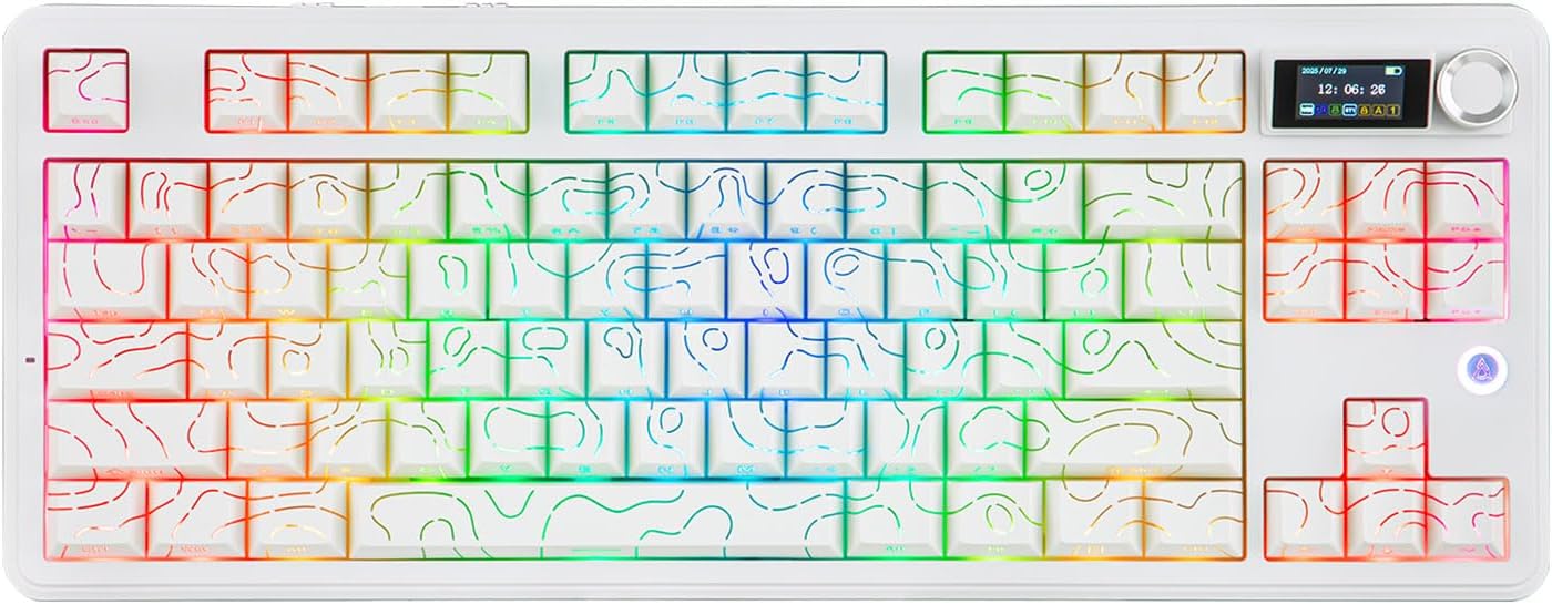 AJAZZ AK870 V2 TKL Wireless Gasket Mechanical Keyboard with RGB, 5-Layer Padding & 10000mAh Battery – White