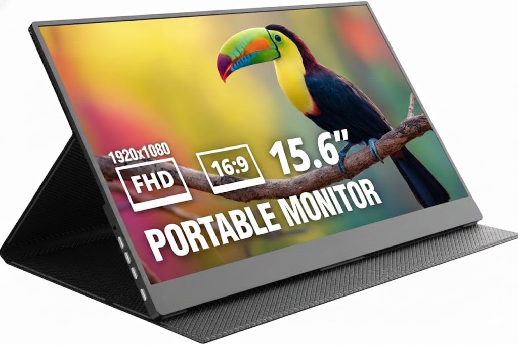 15.6-Inch FHD 1080p Portable IPS Monitor USB-C Mini HDMI Built-In Speakers Smart Cover