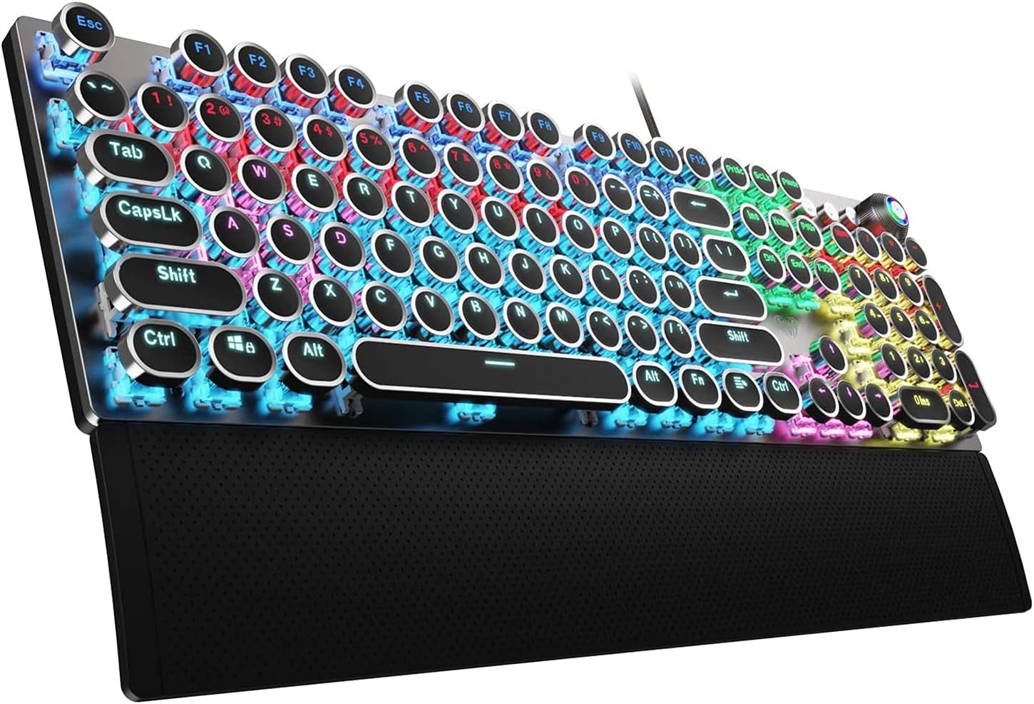 F2088 Typewriter-Style Wired Mechanical Gaming Keyboard with Blue Switches, RGB Backlight & Media Knob