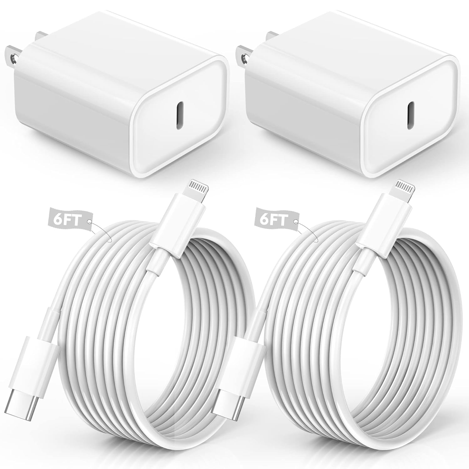 2 Pack USB-C Fast Charging Adapter with 6FT USB-C to Lightning Cable for Smartphones, Tablets, and Accessories
