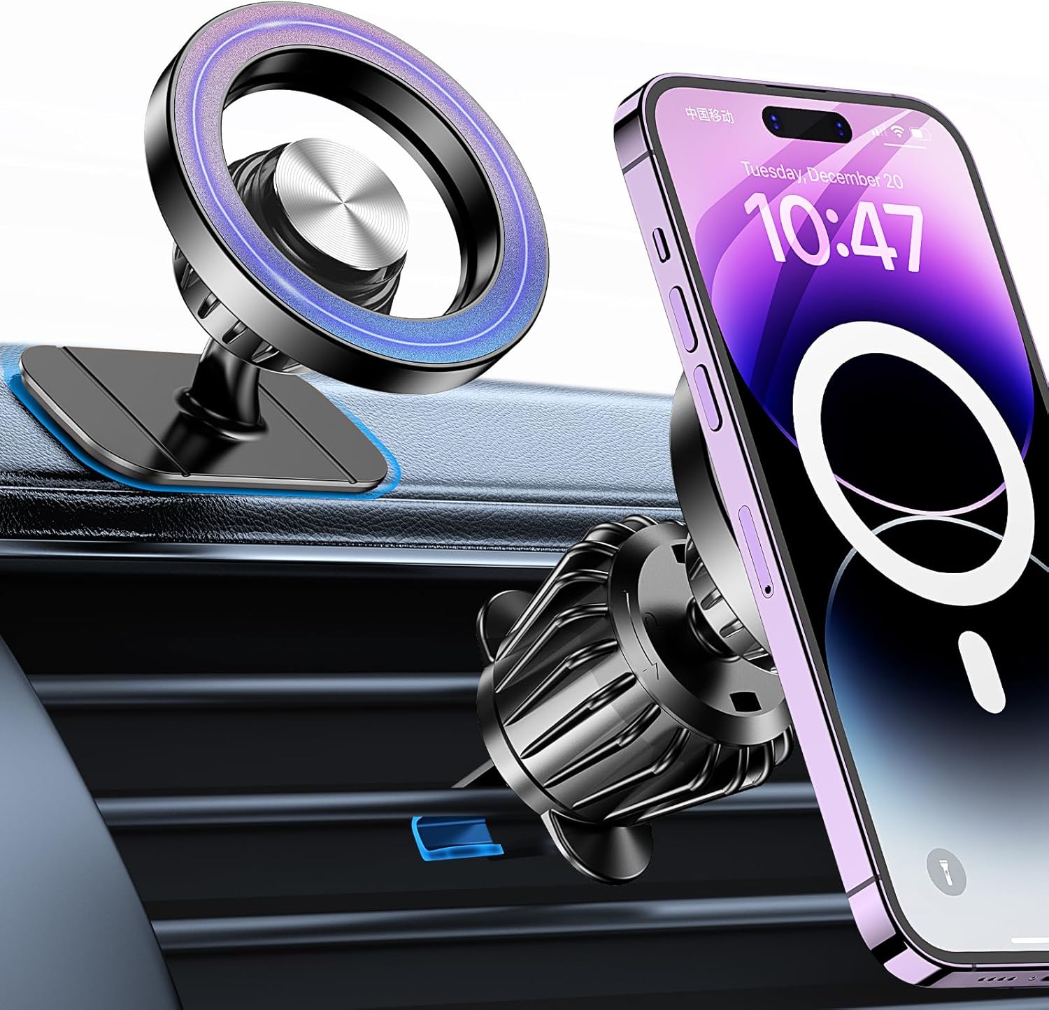 Car Magnetic Phone Mount, 20 Strong Magnets Dashboard Holder for iPhone & Smartphones, Universal Cell Phone Car Holder, Easy Installation, Car Accessories