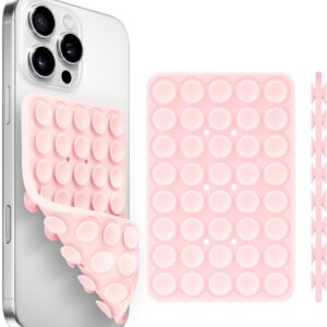 Silicone Suction Cup Phone Mount – Double Sided Hands Free Phone Holder with Strong Grip for Selfies & Videos, Universal Phone Stand for iPhone & Android, Light Pink