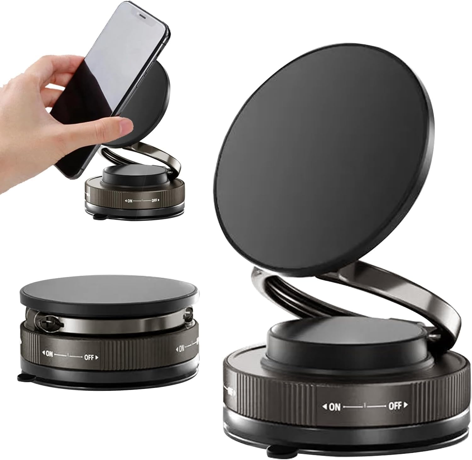 Vacuum Magnetic Car Phone Mount – 360° Adjustable Foldable MagSafe Holder with Strong Suction Cup, Universal Fit for Smartphones