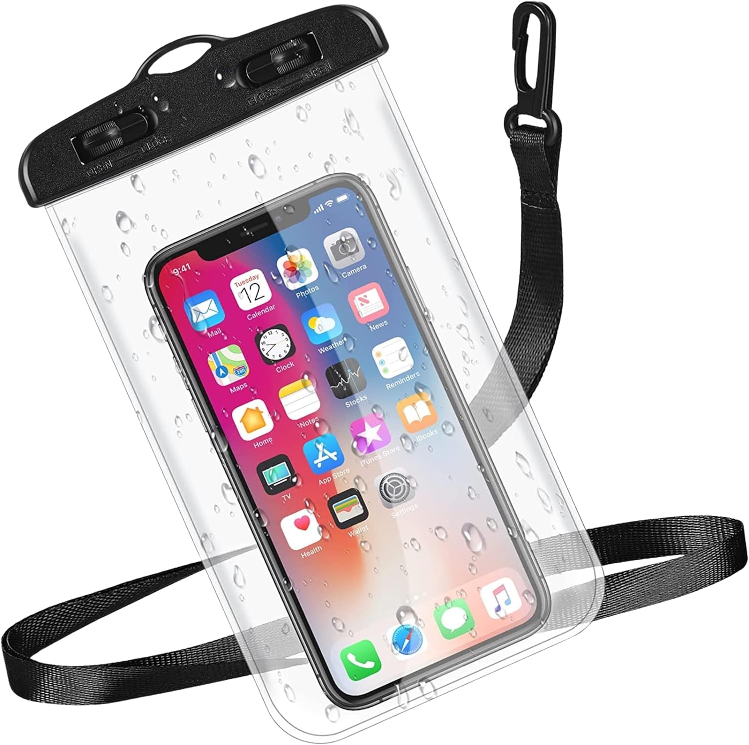 Waterproof Mobile Pouch with Strap Clear Phone Case for Swimming Beach and Travel Touchscreen Friendly Dry Bag for Smartphones, Black