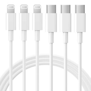 USB-C to Lightning Cable 3-Pack 6FT Fast Charging USB-C Power Delivery Cord Compatible with iPhone and iPad, White